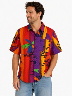 OP Ocean Pacific 90s Aztec Tribal Surf Button Up Shirt